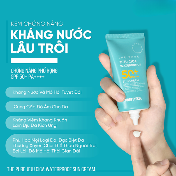 Kem Chống Nắng Rau Má The Pure Jeju Cica Waterproof Sun Cream Prettyskin