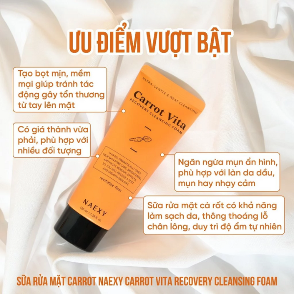 SỮA RỬA MẶT CÀ RỐT NAEXY CARROT VITA RECOVERY CLEANSING FOAM 100ML