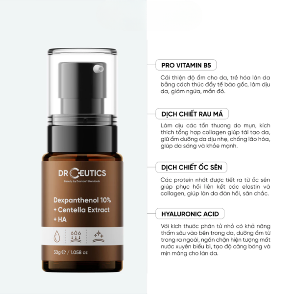 Serum DrCeutics Tinh Chất Dưỡng Cấp Ẩm, Làm Dịu Da DrCeutics Dexpanthenol 10% + Centella Extract + HA