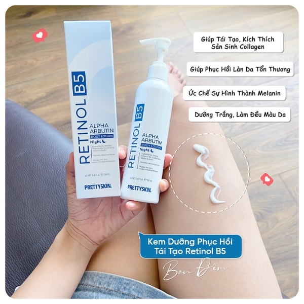 Kem Dưỡng Body Ban Ngày Và Ban Đêm Prettyskin  Retinol B5 Alpha Arbutin Body Lotion & Glutathione V10 Alpha Arbutin Body Lotion
