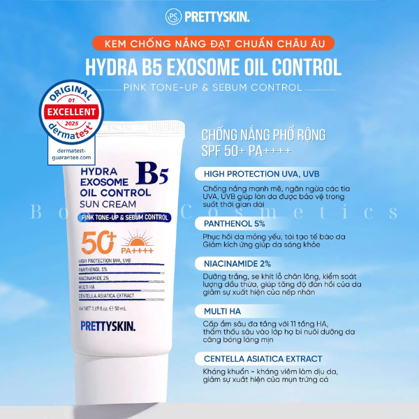 Kem Chống Nắng PrettySkin Sun Cream SPF 50+ PA++++ Hydra B5 Exosome Tone Up - Treatment - Oil Control