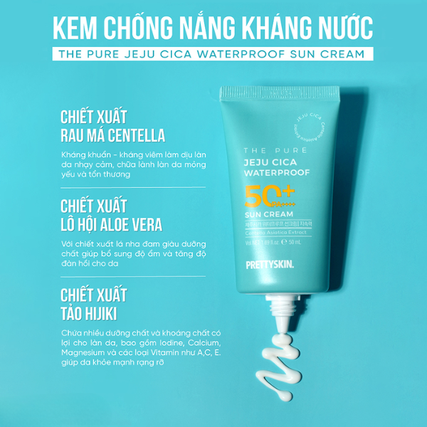 Kem Chống Nắng Rau Má The Pure Jeju Cica Waterproof Sun Cream Prettyskin