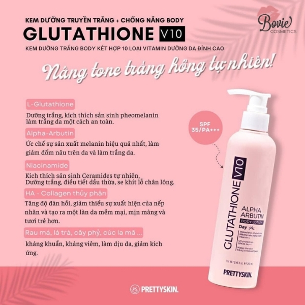Kem Dưỡng Body Ban Ngày Và Ban Đêm Prettyskin  Retinol B5 Alpha Arbutin Body Lotion & Glutathione V10 Alpha Arbutin Body Lotion