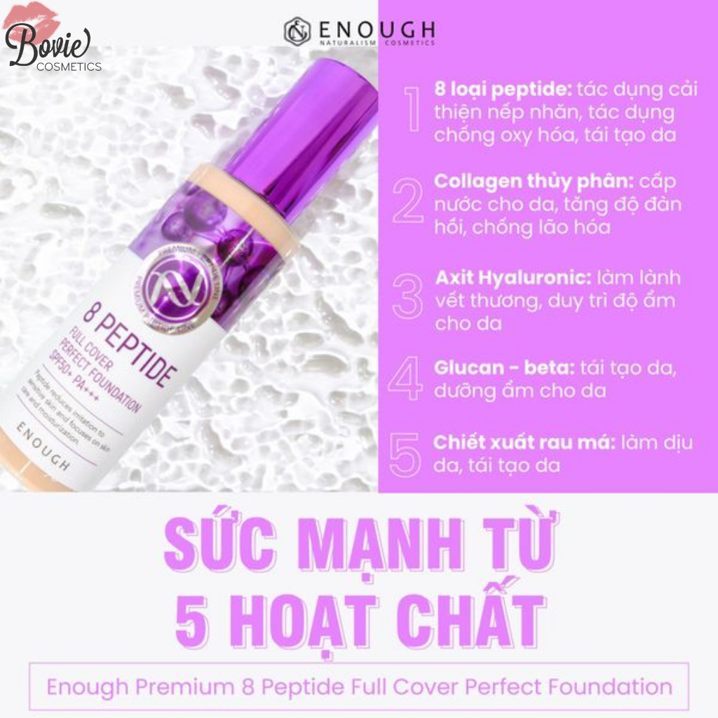 KEM NỀN PEPTIDE CAO CẤP ENOUGH PREMIUM 8 PEPTIDE FULL COVER PERFECT FOUNDATION 100ML