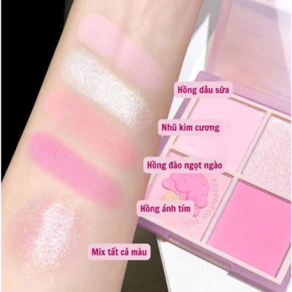 Phấn Má Hồng XIXI Sunset 4 ô Nhũ Sáng Highlight Tông Lì Và Nhũ Tạo Khối Trang Điểm D511