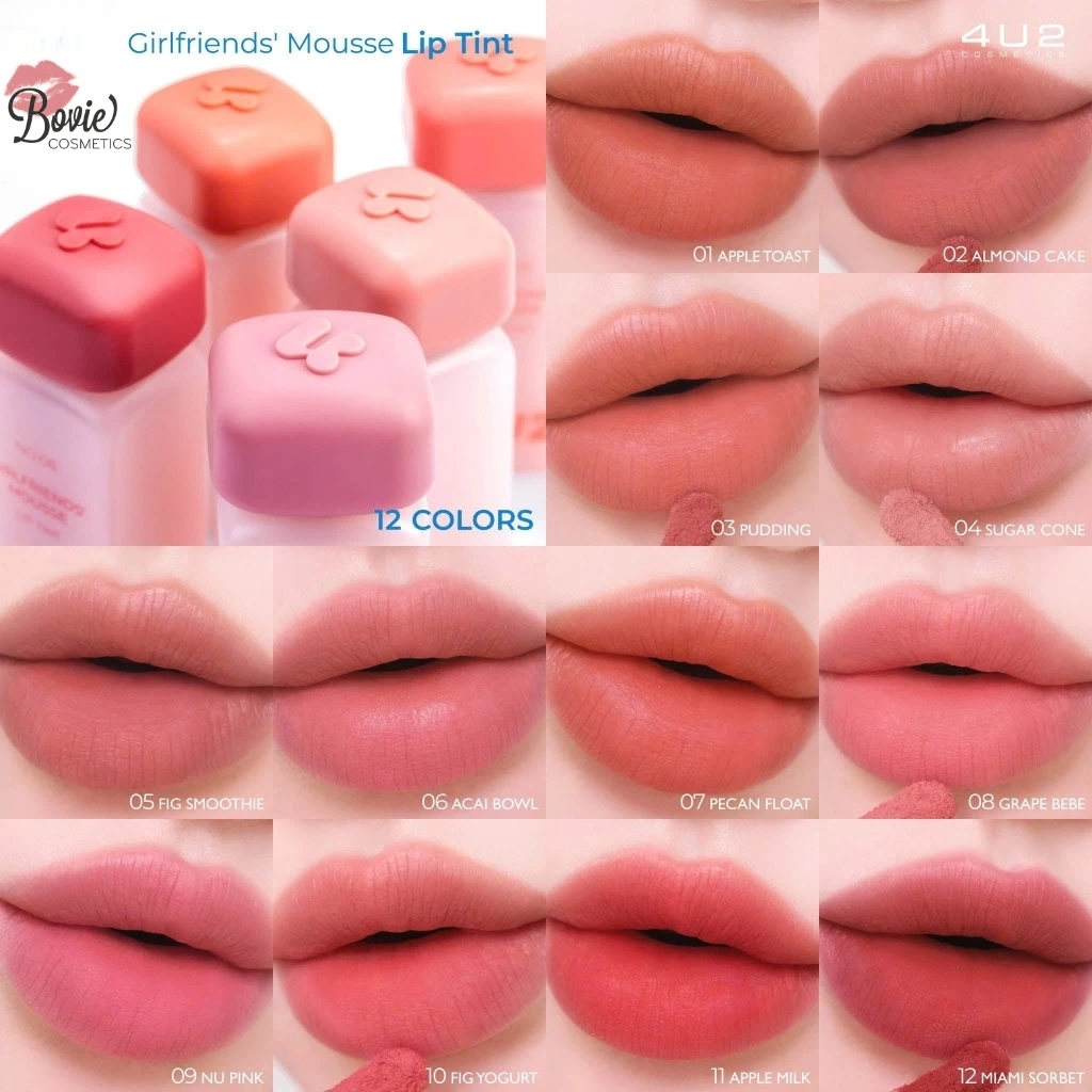 Son Tint Lì Thuần Chay, Mềm Mịn, Lâu Trôi 4U2 Girlfriends' Mousse Lip Tint 3g