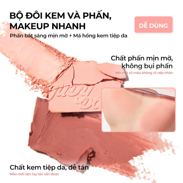 Phấn má hồng bắt sáng 4 ô Màu Judydoll Blush & Highlight Palette