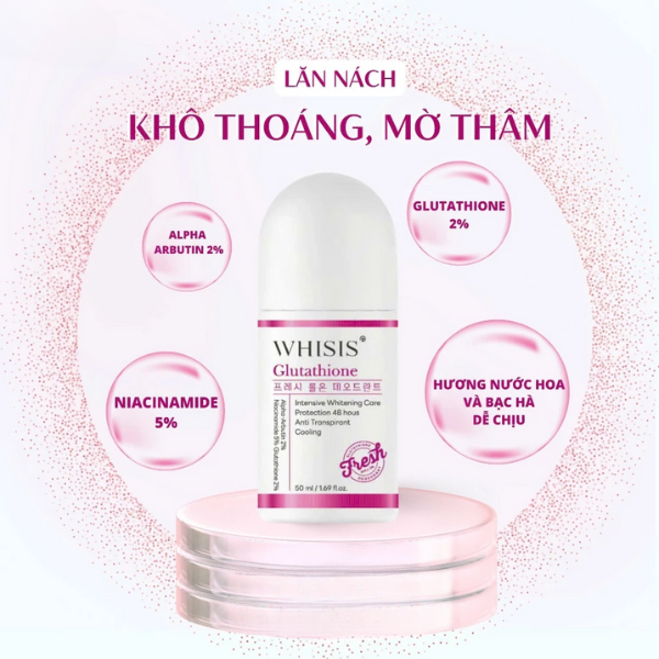 Lăn Khử Thâm Sáng Da Vùng Dưới Cánh Tay WHISIS Glutathione Fresh Roll On Deodorant 50ml
