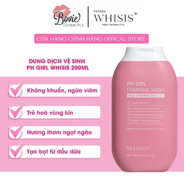 Dung Dịch Vệ Sinh Phụ Nữ X2 Nghệ Nano Whisis pH Girl Feminine Wash 200ml Làm Sạch, Khử Mùi, Dưỡng Ẩm, Giảm Viêm An Toàn