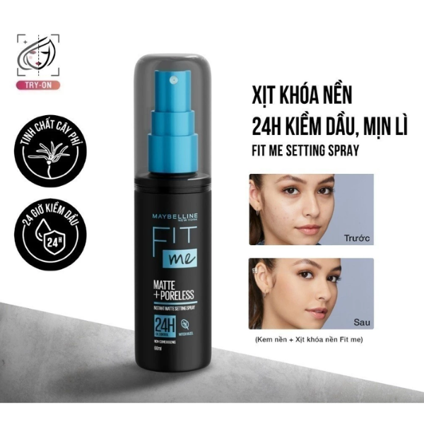 Xịt Khóa Nền, Cố Định Trang Điểm Kiềm Dầu, Mịn Lì Maybelline Fit Me Matte Poreless Setting Spray 60ml