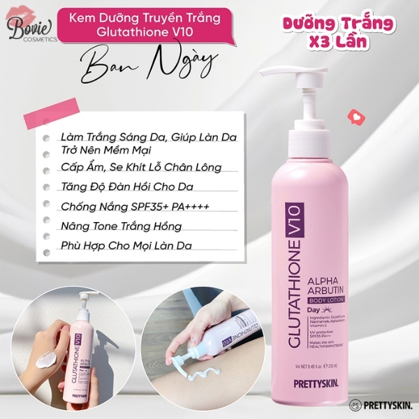 Kem Dưỡng Body Ban Ngày Và Ban Đêm Prettyskin  Retinol B5 Alpha Arbutin Body Lotion & Glutathione V10 Alpha Arbutin Body Lotion