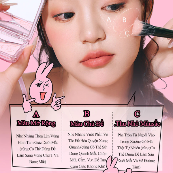 [VEECCI] Phấn Má Hồng VEECCI 3 Ô x MY FRIEND RABBIT OH~ BABE In Nổi Gợn Sóng Tone màu tự nhiên 7g
