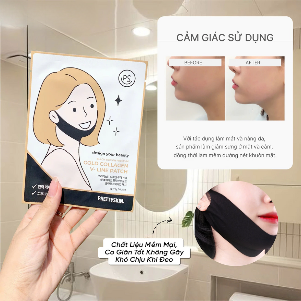 Mặt Nạ Hỗ Trợ Nâng Cơ Design Your Beauty Black Edition Premium Gold Collagen V – Line Patch Prettyskin