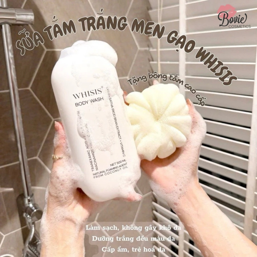 Sữa Tắm Sáng Da Dưỡng Ẩm Mềm Mượt Men Sữa Gạo Whisis Body Wash 500ml