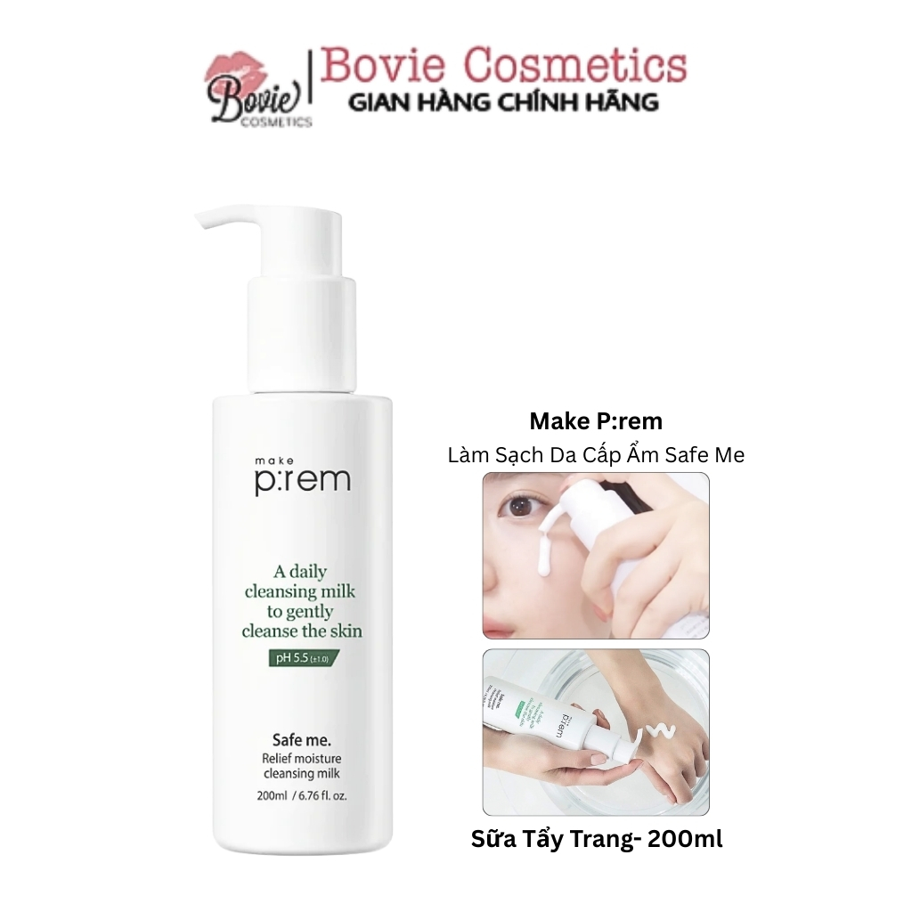 Sữa Rửa Mặt, Sữa Tẩy Trang Make P:rem Safe me Relief Moisture Cleansing Milk