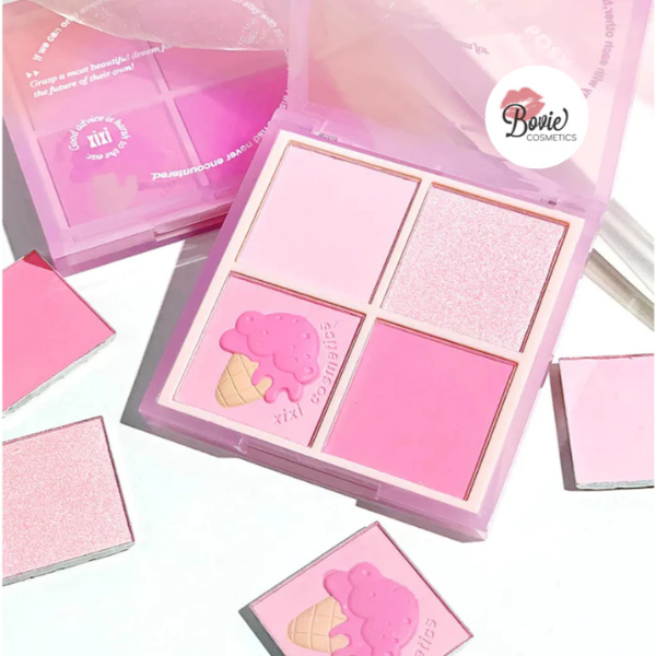 Phấn Má Hồng XIXI Sunset 4 ô Nhũ Sáng Highlight Tông Lì Và Nhũ Tạo Khối Trang Điểm D511