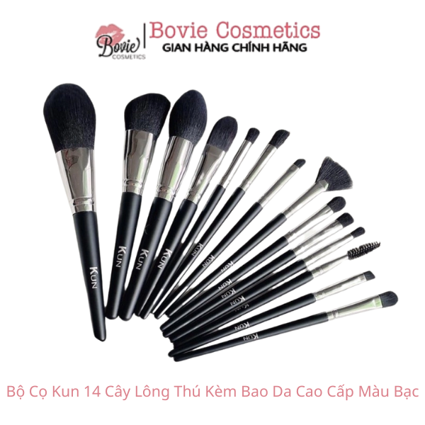Bộ Cọ Kun 14 Cây Lông Thú Kèm Bao Da Cao Cấp Màu Bạc