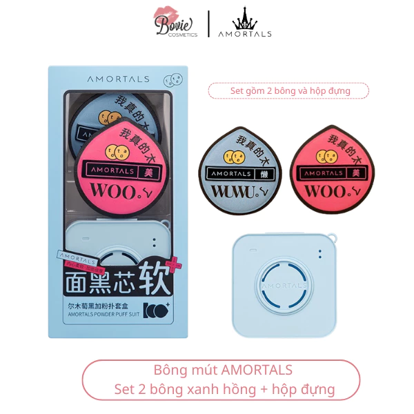 Bông Mút Trang Điểm AMORTALS Siêu Mềm Dễ Tán Kem Nền Kèm Hộp Đựng Mút Phấn