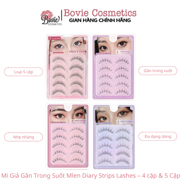 Lông Mi Giả Mlen Diary Gân Trong Suốt 5 Cặp