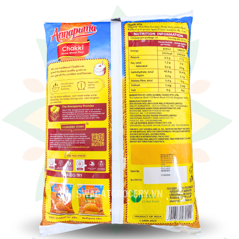 Bột mỳ nguyên cám ANNAPURNA CHAKKI ATTA 5KG