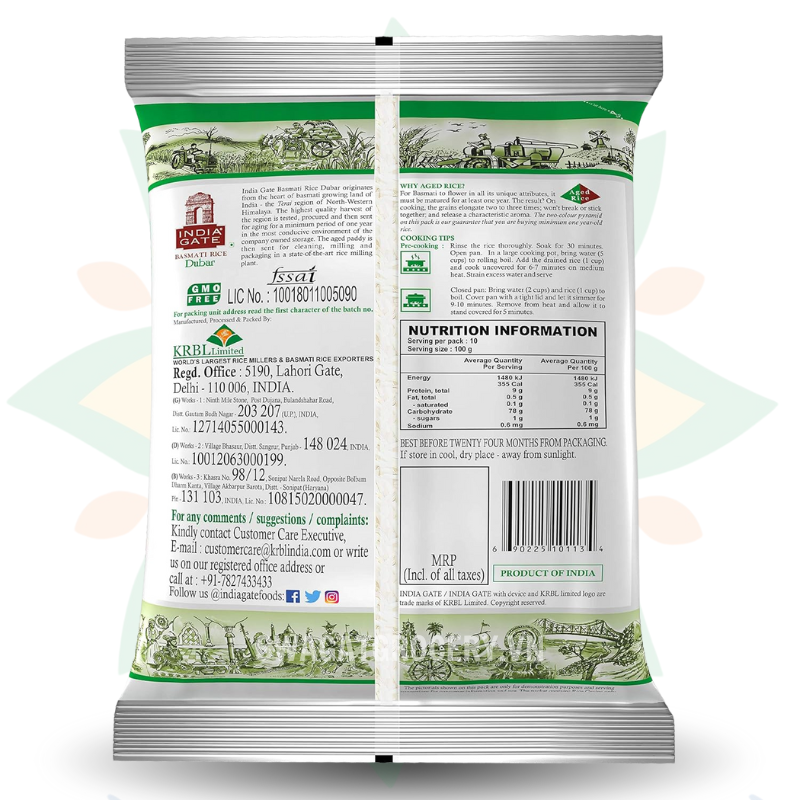 Gạo INDIA GATE BASMATI DUBAR 1KG