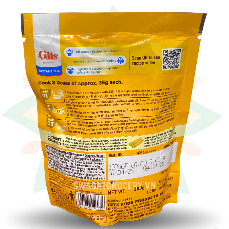 Bột làm bánh GITS INSTANT MIX DOSA 200GM