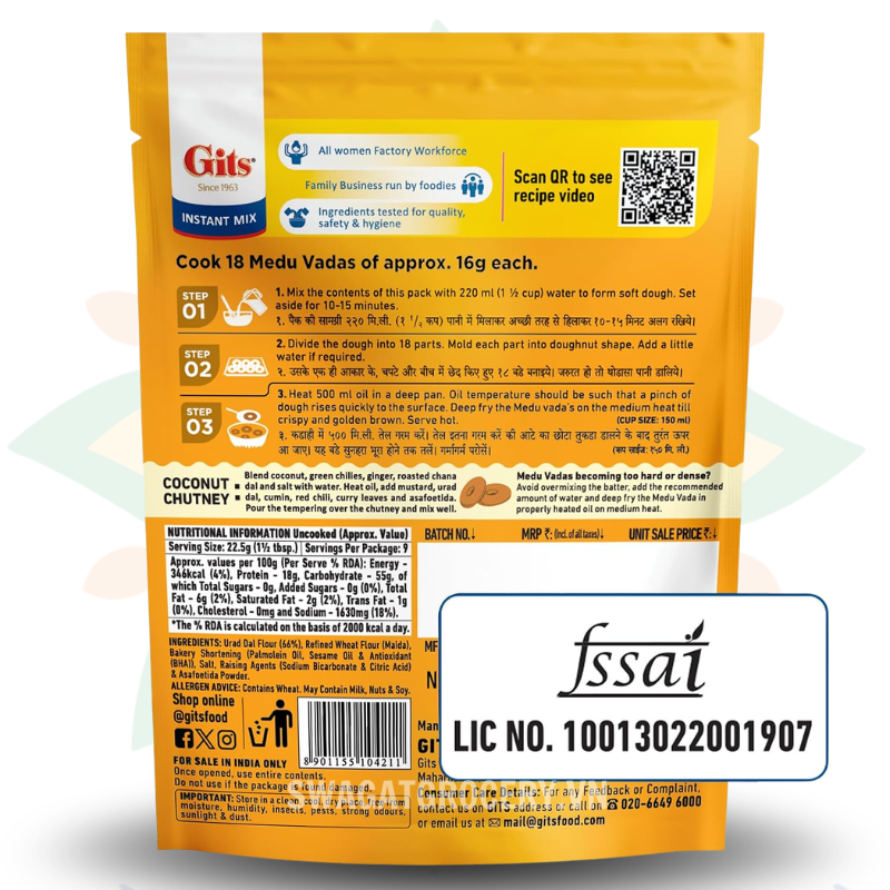 Bột làm bánh GITS INSTANT MIX VADA 200GM