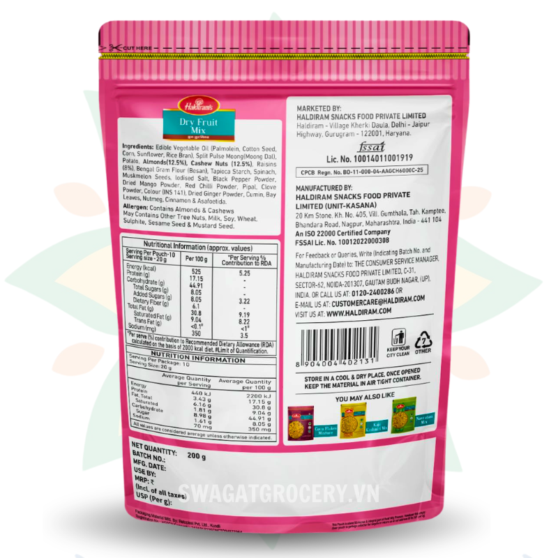 Bánh Snack HALDIRAM DRY FRUIT MIX 200GM