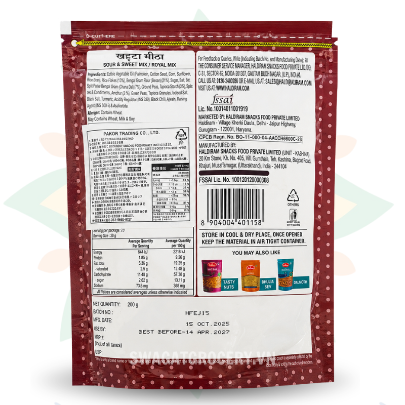 Bánh Snack HALDIRAM KHATTA MEETHA 200GM
