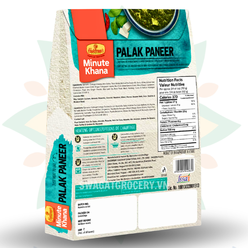 Cà ri ăn liền HALDIRAM PALAK PANEER 300GM