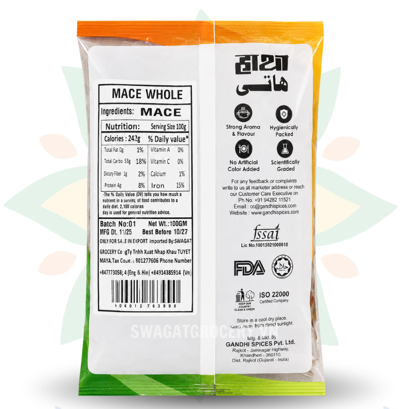 Vỏ nhục đậu khấu HATHI MACE WHOLE 100GR