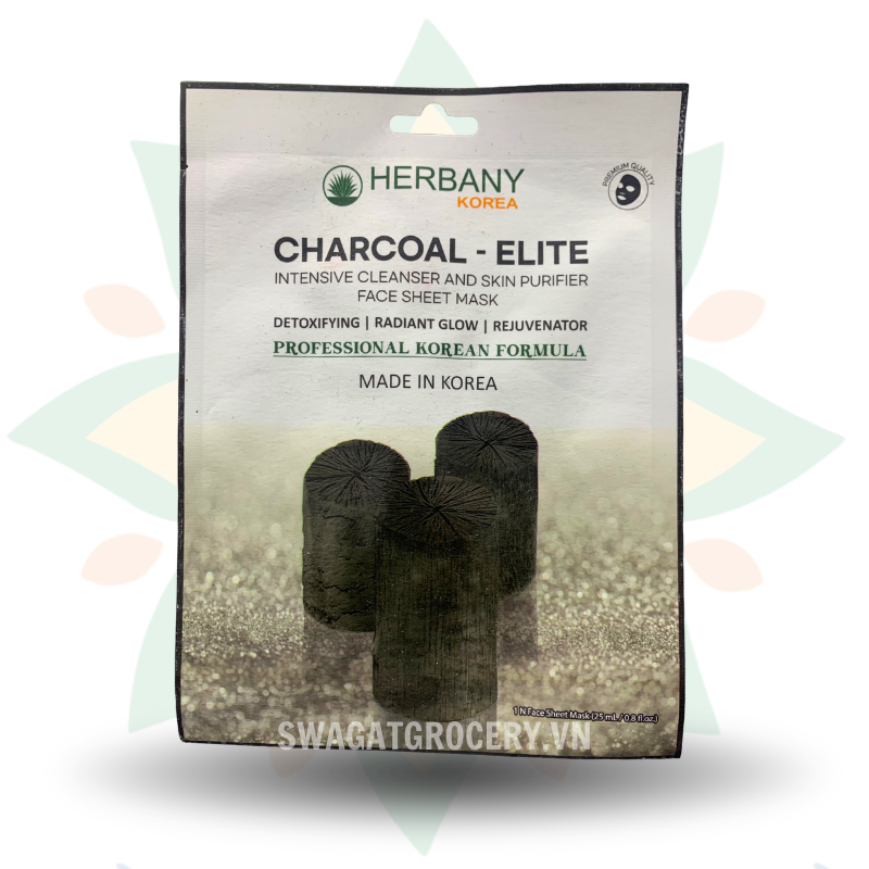 Mặt Nạ Than Hoạt Tính Herbany Korea Charcoal Elite Intensive Cleanser And Skin Purifier Face Sheet Mask