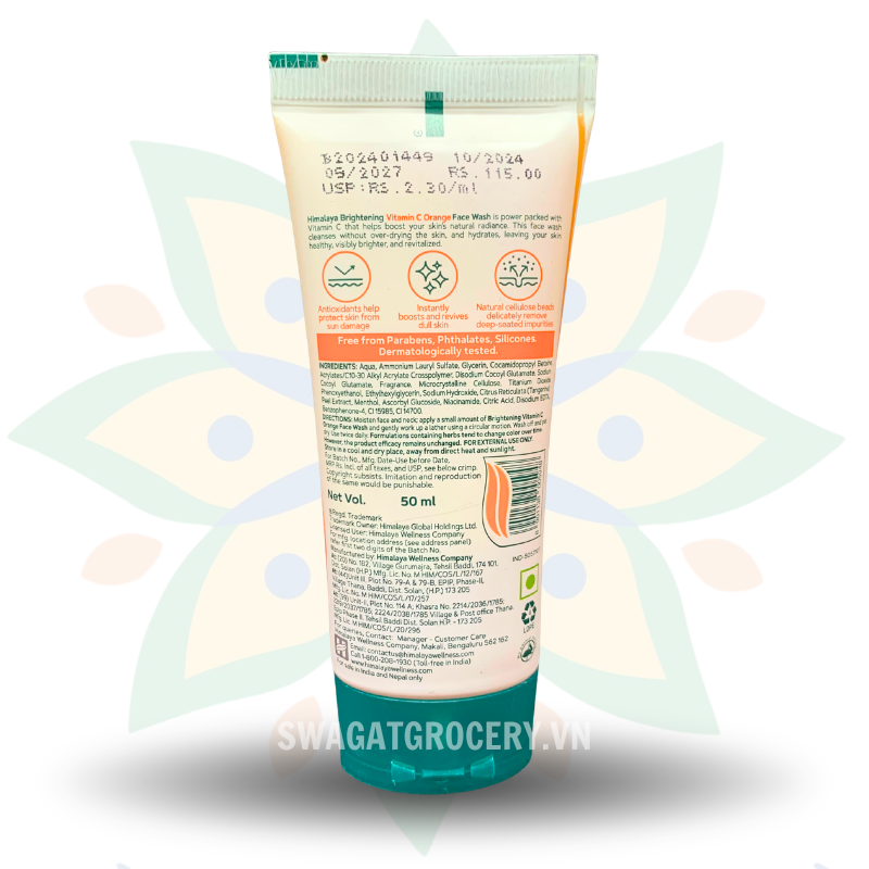 Sữa Rửa Mặt Sáng Da Cam Himalaya Brightening Vitamin C Orange Face Wash 50ml
