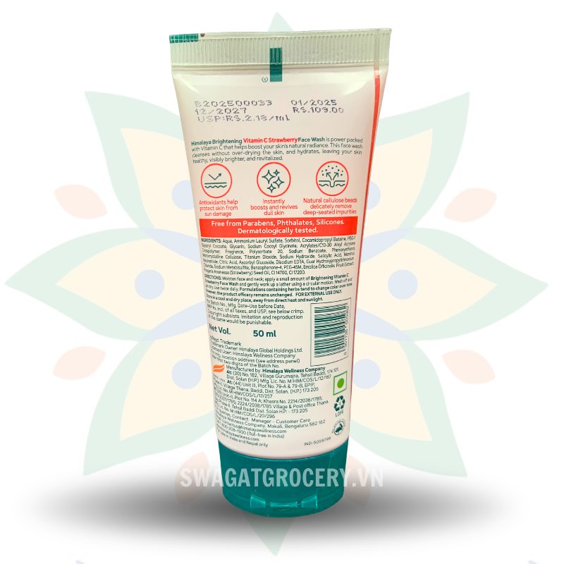 Sữa Rửa Mặt Sáng Da Dâu Tây Himalaya Vitamin C Strawberry Brightening Facial Cleanser Removes Dull Skin 50ml