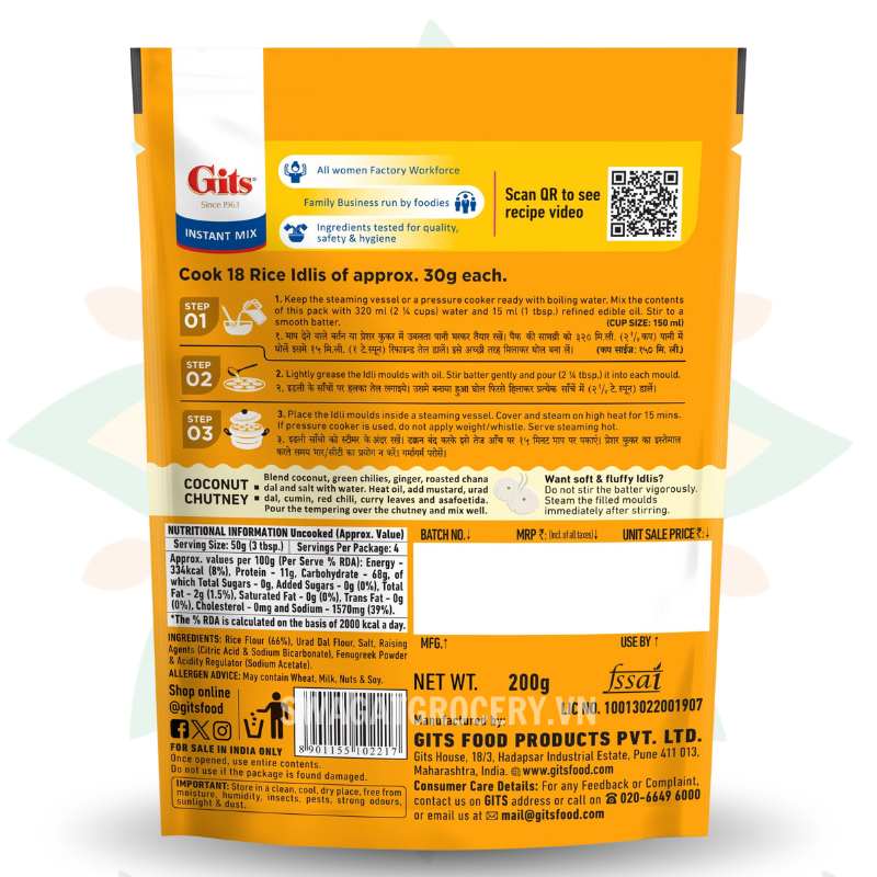 Bột làm bánh GITS RICE IDLI INSTANT MIX 200gr - New