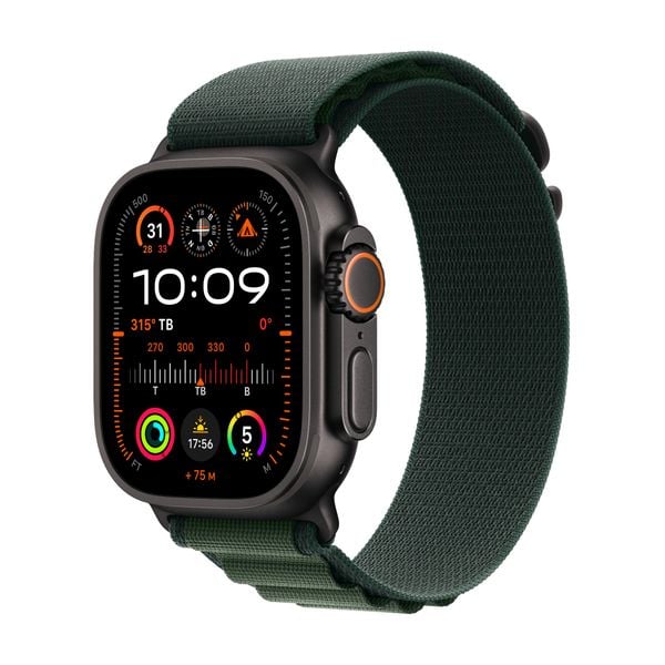 Đồng hồ Apple Watch Ultra 2 2024 GPS + Cellular 49mm Black Titanium (Vỏ Thép Dây Dark Green Alpine Loop - L) (MX4T3VN/A)