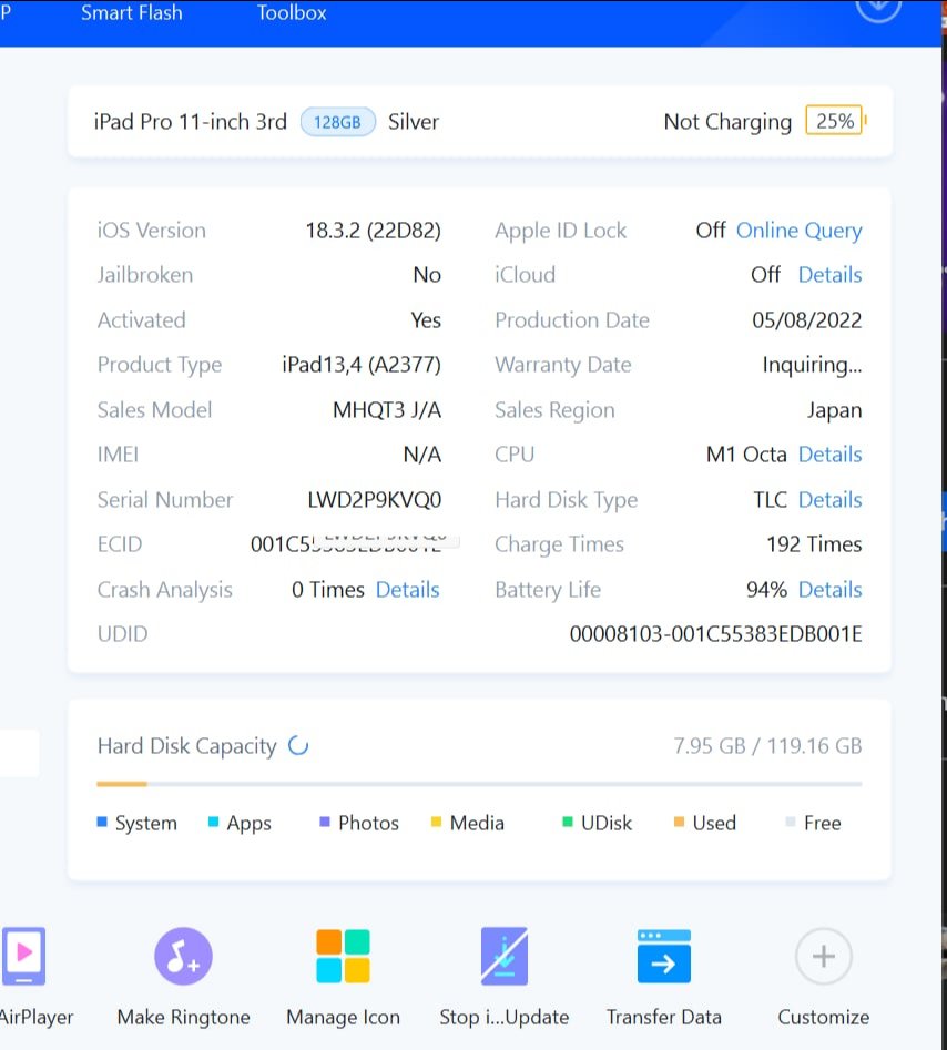 iPad Pro 11-inch chip M1 128GB wifi đẹp 99% fullbox pin 94%