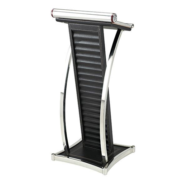 Bục phát biểu inox trắng thân bọc da