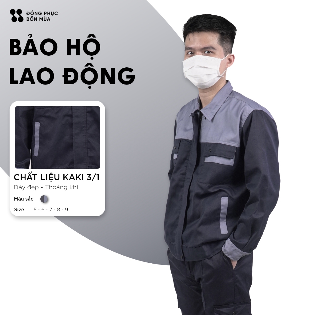 Quần áo bảo hộ lao động màu tím than và ghi