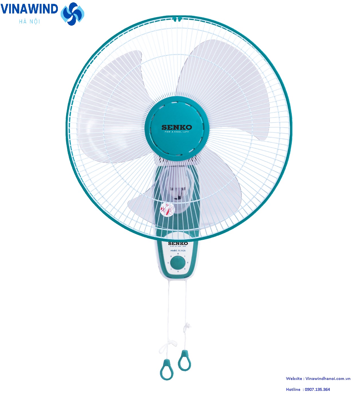 Quạt treo tường Senko TC 1626 sải cánh 39cm, 2 dây kéo