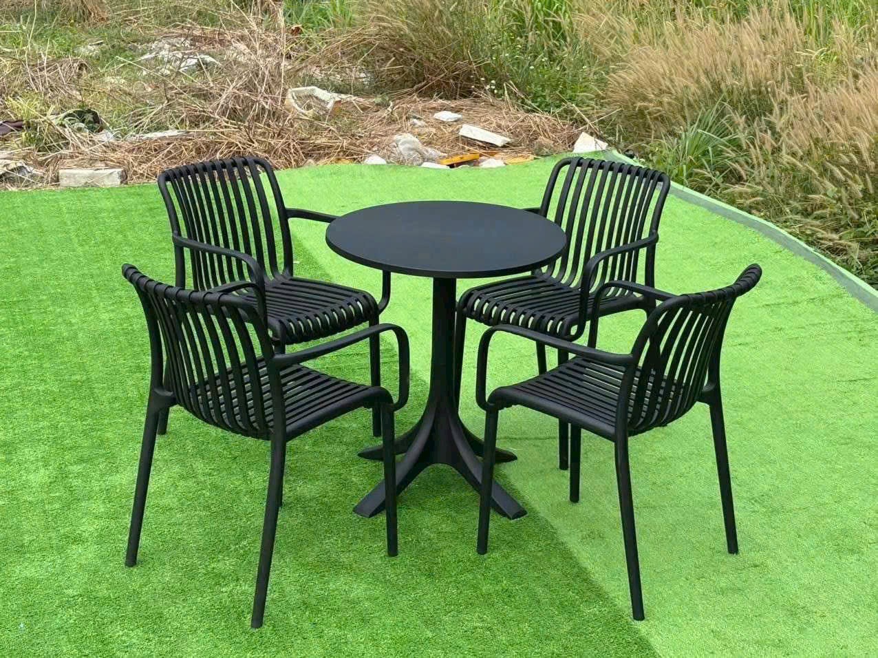 Ghế nhựa đúc caffe kẻ sọc có tay 3046 cao cấp