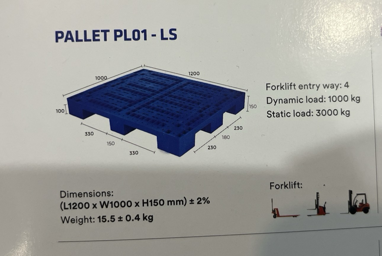 Pallet PL01 -LS ( 1200×1000×150 cm) nhựa nguyên sinh