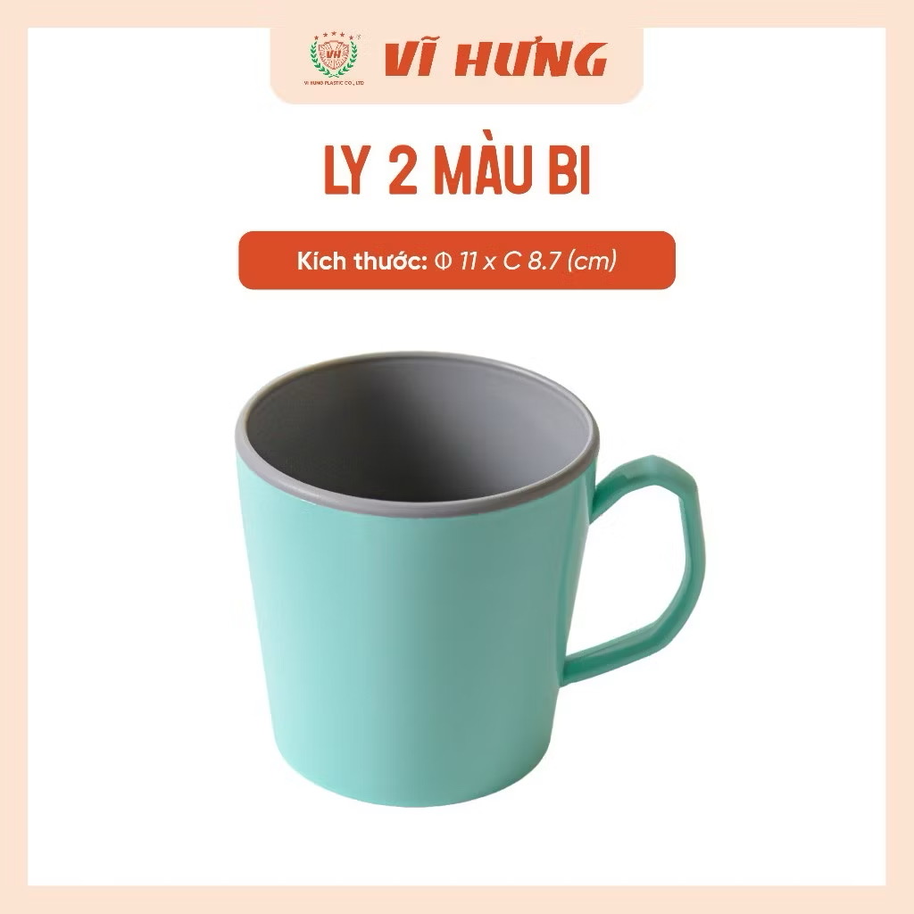 Cốc Nhựa Chịu Nhiệt 2 Màu, Có Quai Cầm Tiện Lợi, Màu Sắc Xinh Xắn - Nhựa Vĩ Hưng