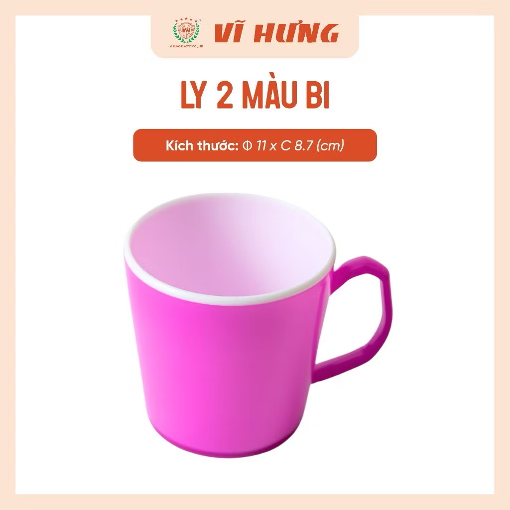 Cốc Nhựa Chịu Nhiệt 2 Màu, Có Quai Cầm Tiện Lợi, Màu Sắc Xinh Xắn - Nhựa Vĩ Hưng