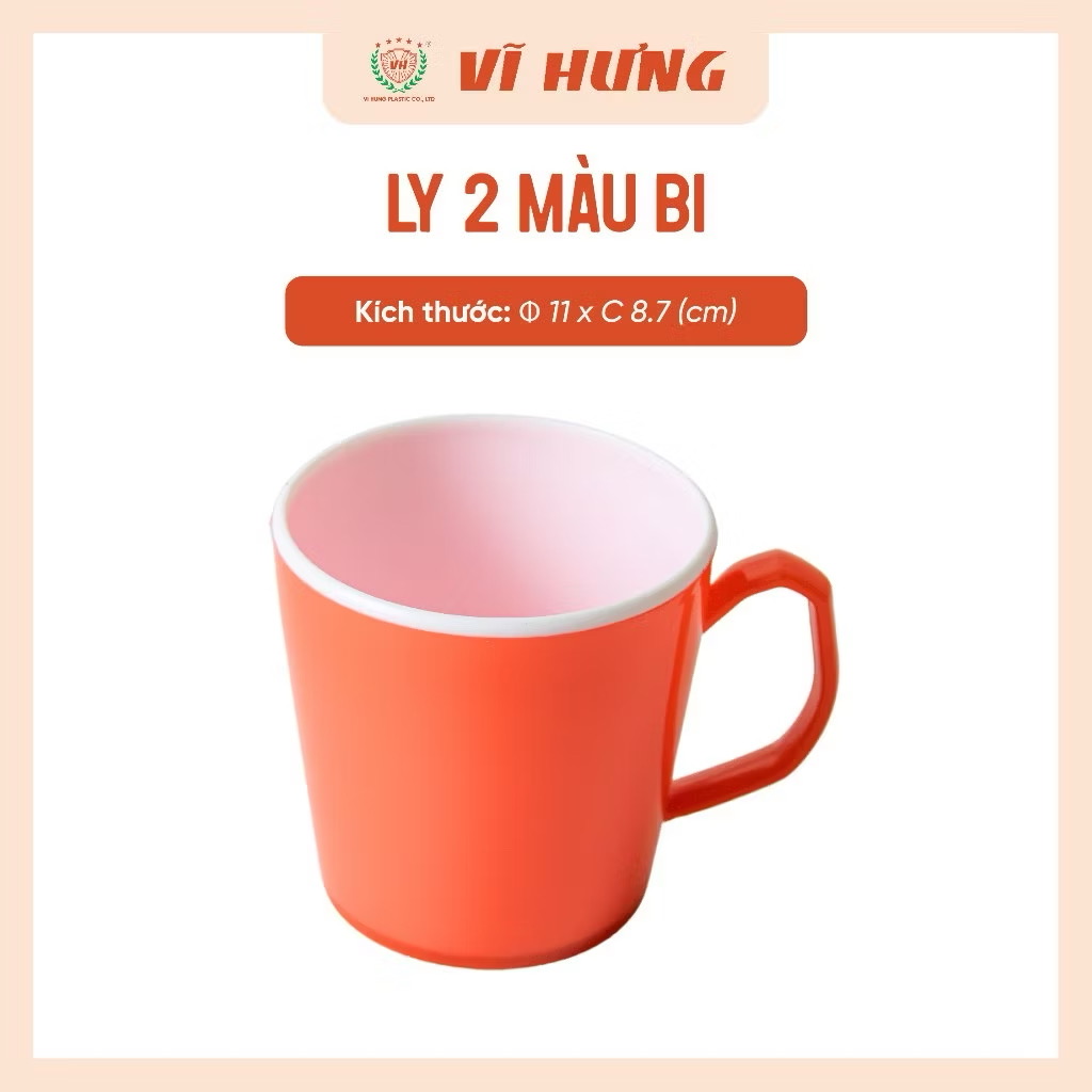 Cốc Nhựa Chịu Nhiệt 2 Màu, Có Quai Cầm Tiện Lợi, Màu Sắc Xinh Xắn - Nhựa Vĩ Hưng