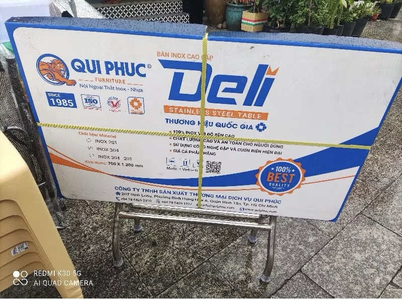 Bàn inox  DELI qui phúc  inox 201 ( hình chữ nhật)