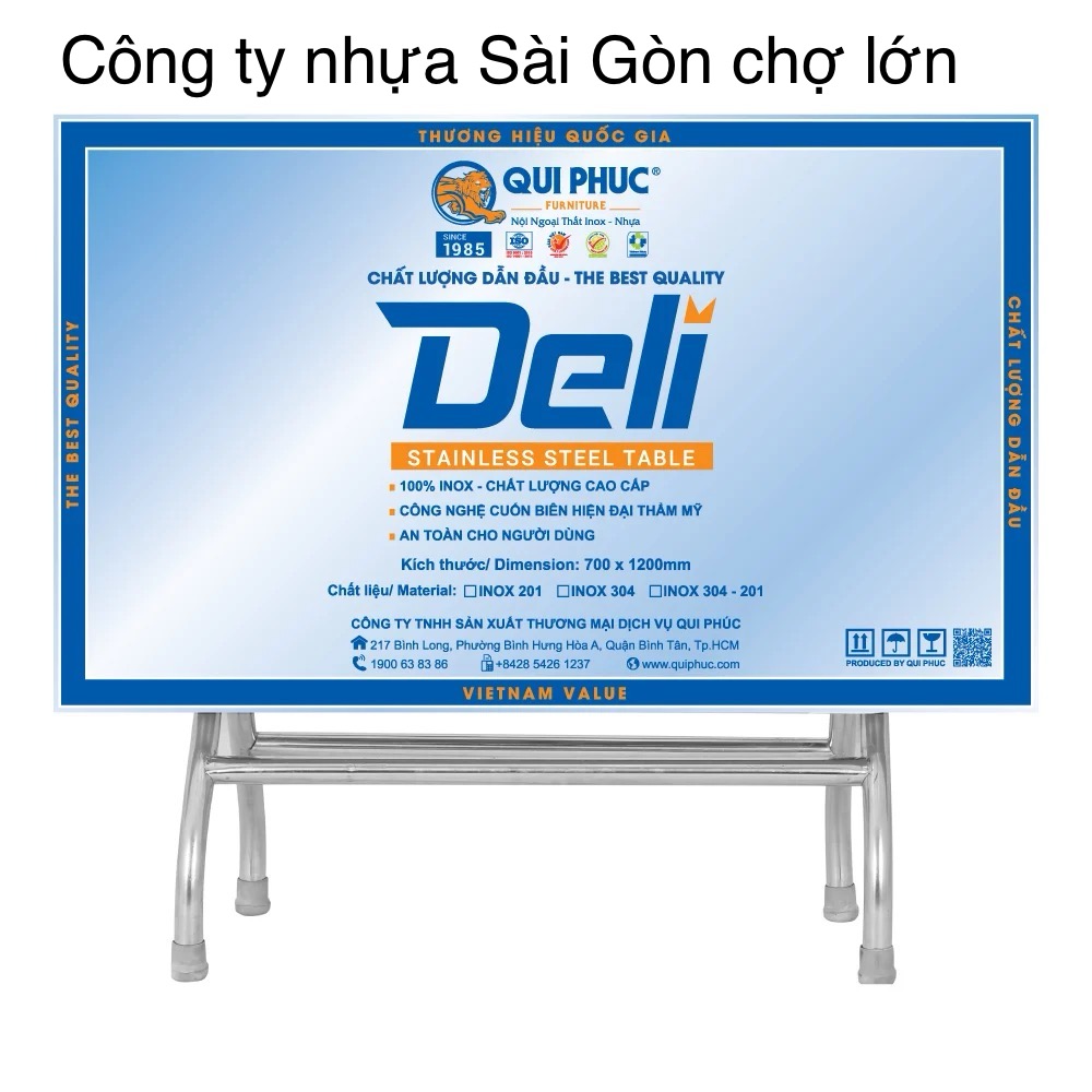 Bàn inox  DELI qui phúc  inox 201 ( hình chữ nhật)