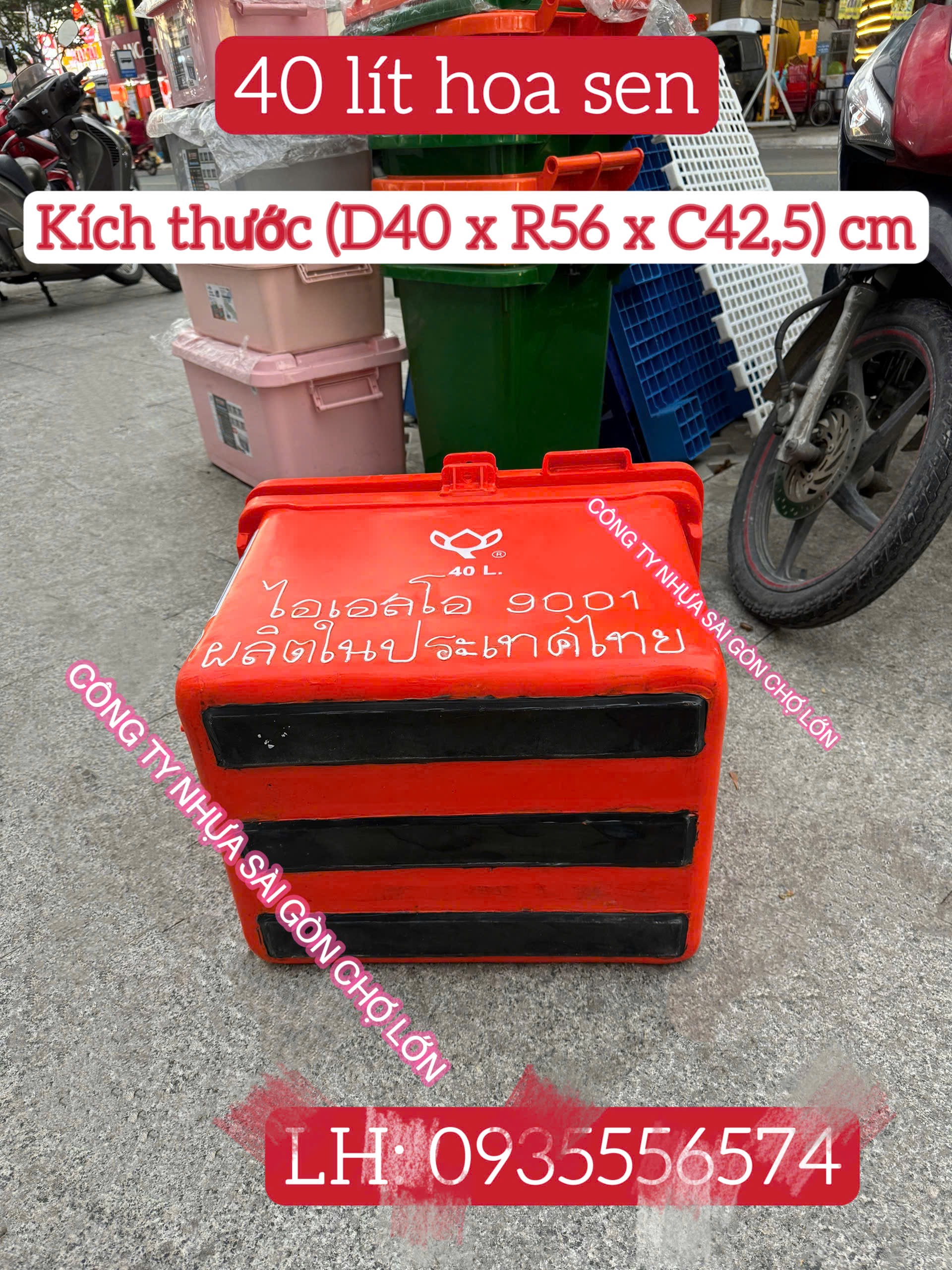Thùng đá Thái Lan hoa sen 40 lít bản lề không chân (kích thước: 56*40*42,5 cm) 🪷