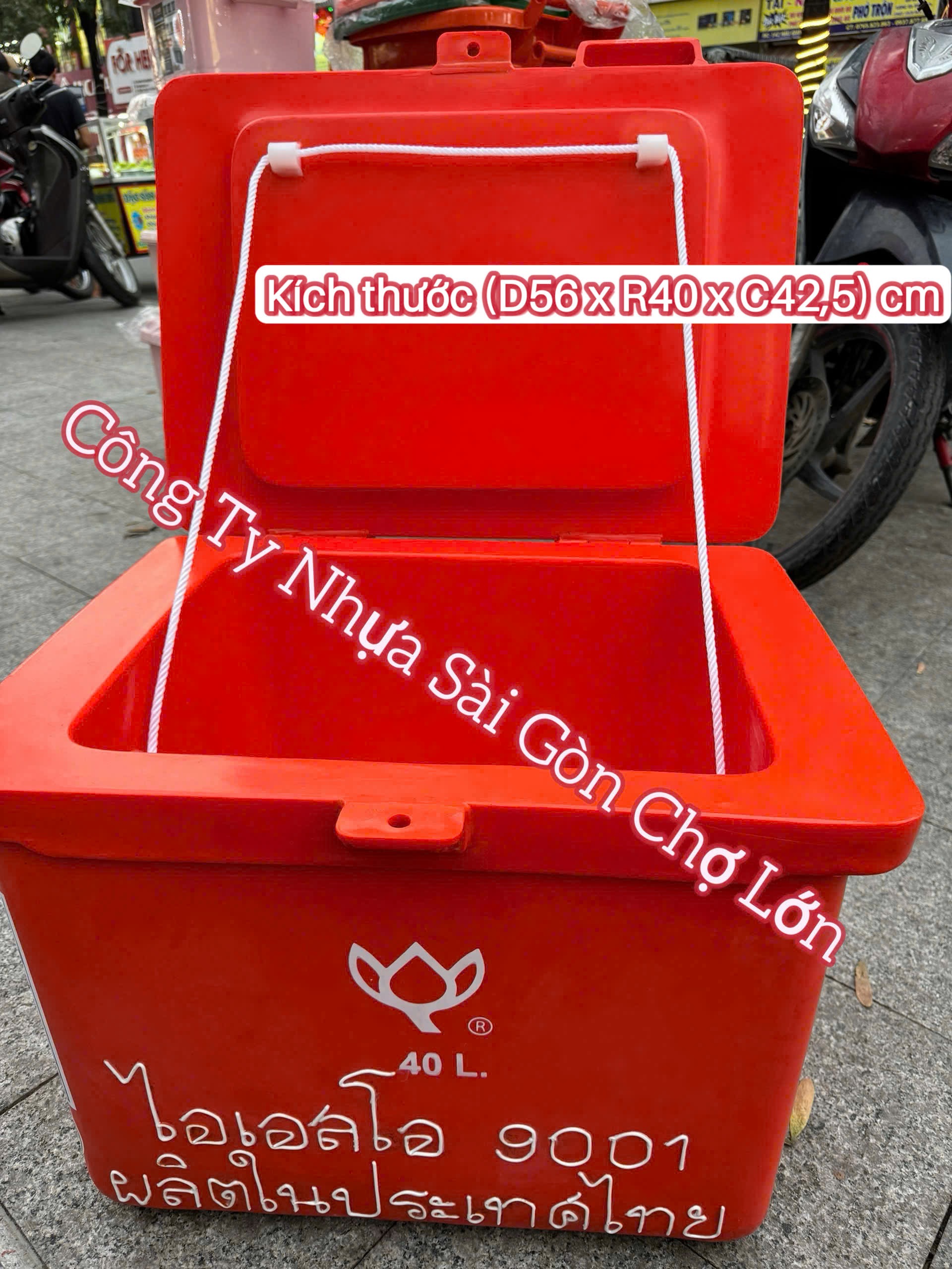 Thùng đá Thái Lan hoa sen 40 lít bản lề không chân (kích thước: 56*40*42,5 cm) 🪷