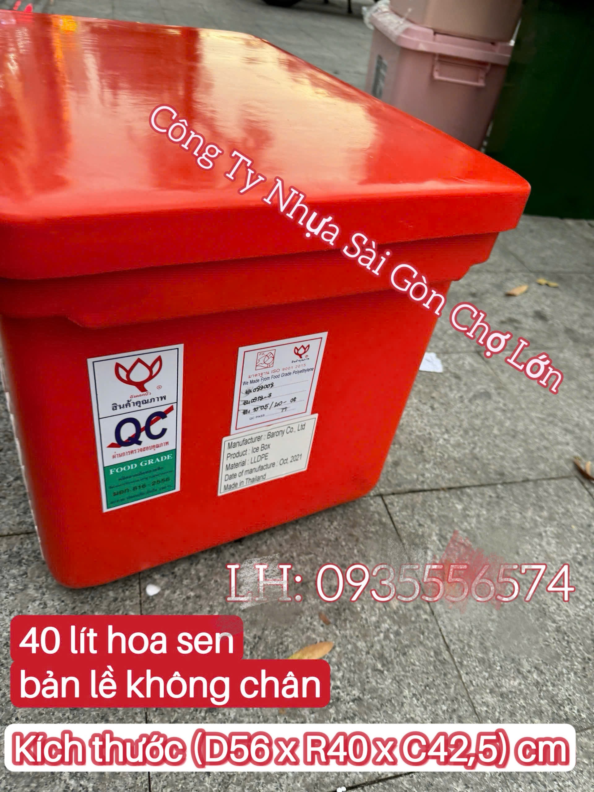 Thùng đá Thái Lan hoa sen 40 lít bản lề không chân (kích thước: 56*40*42,5 cm) 🪷